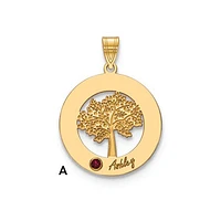 Tree of Life Cutout Circle Charm with Names and Birthstones (up to 5 names and birthstones) - Sterling Silver