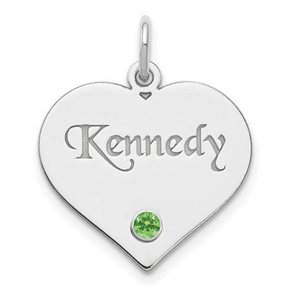Sterling Silver/Rhodium-plated Personalized Heart with Crystal Birthstone Charm