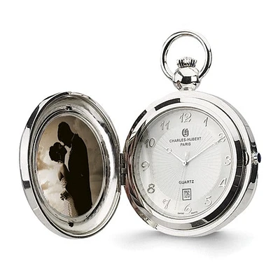 Charles Hubert Chrome Finish Brass Photo Insert Pocket Watch