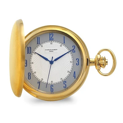 Charles Hubert Satin 14K Gold plated Stainless White Dial Pocket Watch