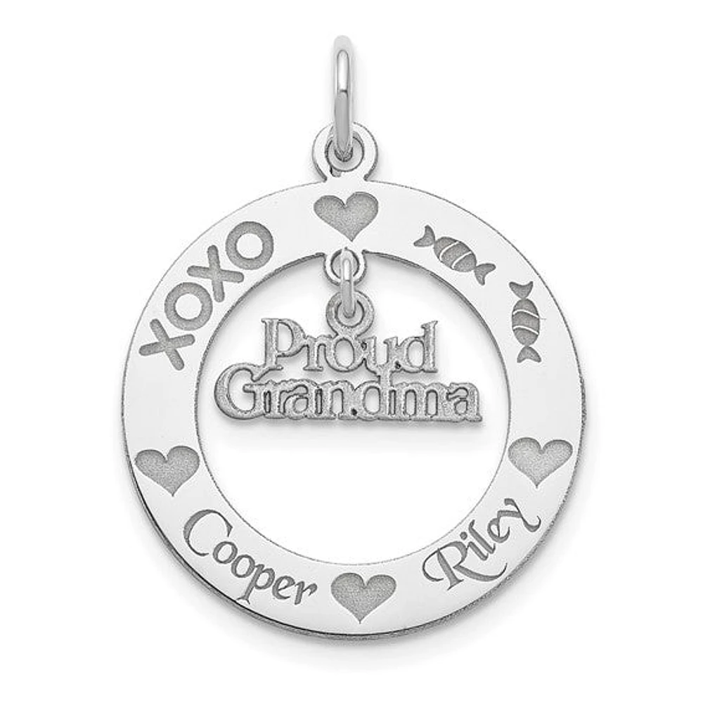 Sterling Silver Personalizable Proud Grandma Charm (2 names only)