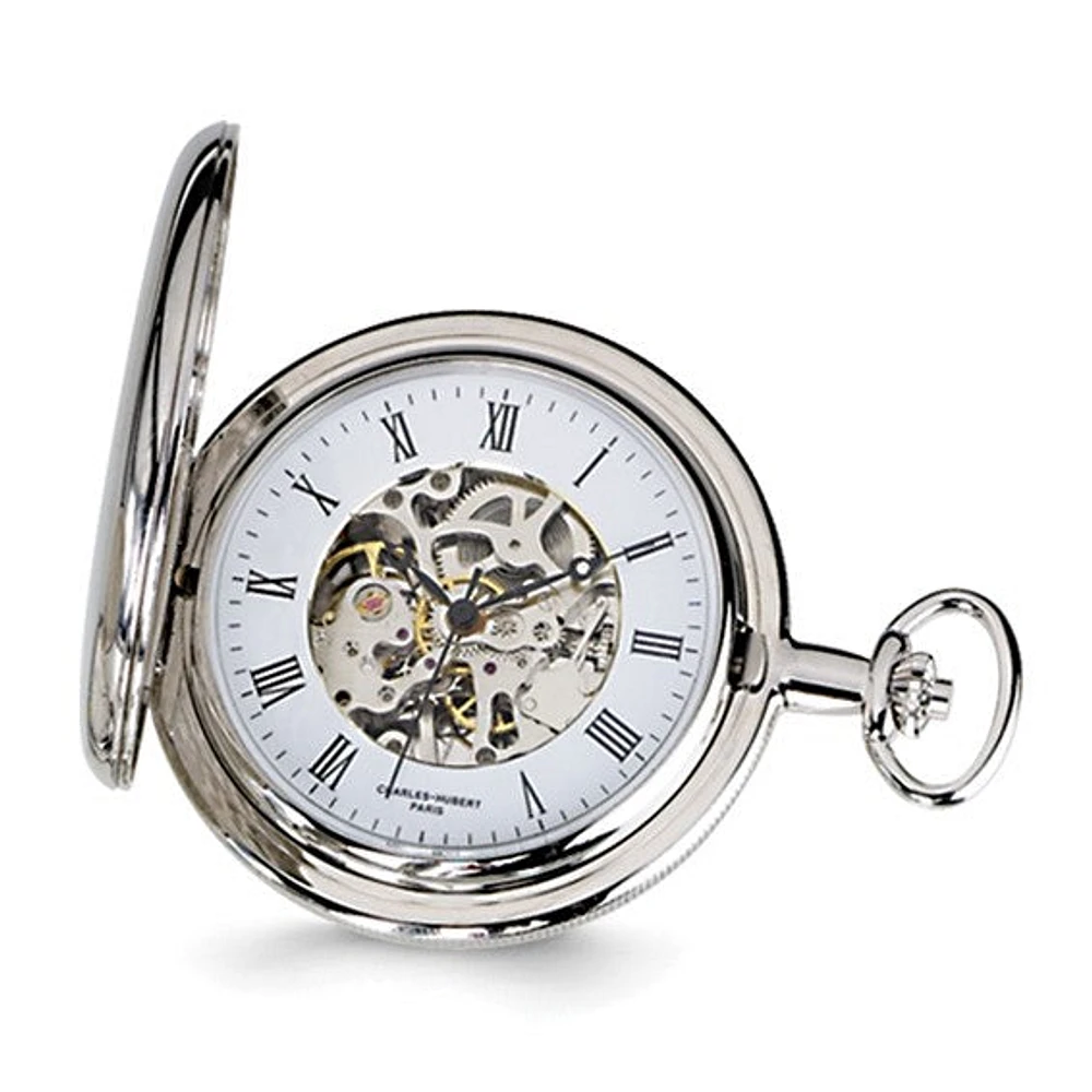 Charles Hubert Chrome-finish White Skeleton Dial Pocket Watch