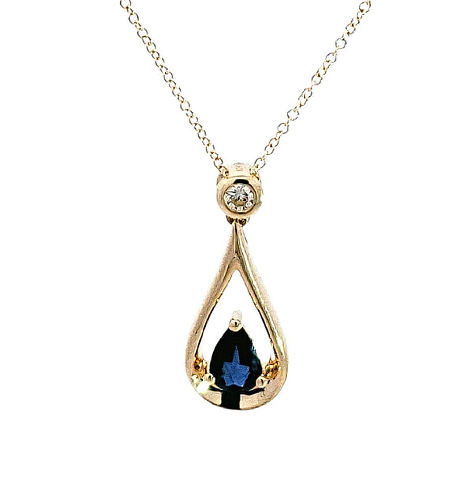 10K Yellow Gold 6mm Sapphire and Diamond Pendant - 18 inches