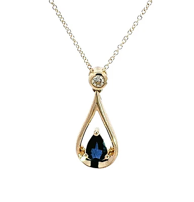 10K Yellow Gold 6mm Sapphire and Diamond Pendant - 18 inches