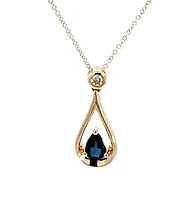 10K Yellow Gold 6mm Sapphire and Diamond Pendant - 18 inches