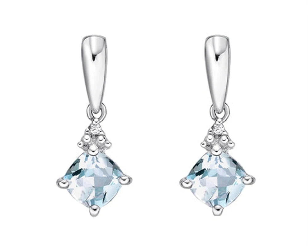10K White Gold 1.10cttw Aquamarine and 0.012cttw Diamond Dangle Earrings