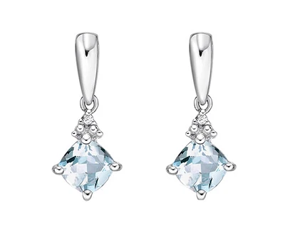 10K White Gold 1.10cttw Aquamarine and 0.012cttw Diamond Dangle Earrings