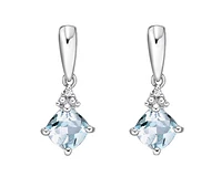 10K White Gold 1.10cttw Aquamarine and 0.012cttw Diamond Dangle Earrings