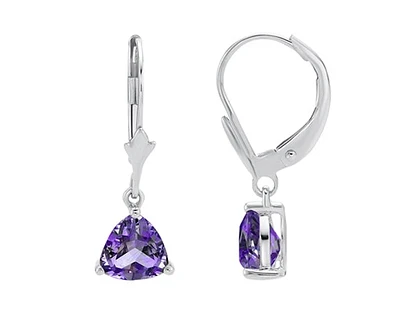 10K White Gold  1.60cttw Amethyst Dangle Earrings with Lever Backs