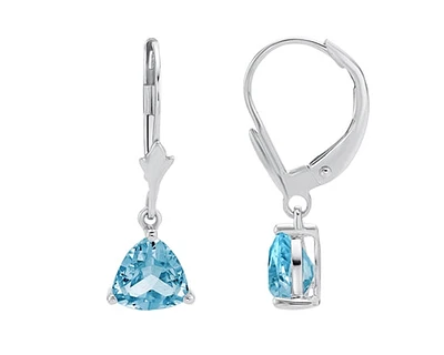 10K White Gold Blue Topaz Trillion Cut Euro Back Earrings