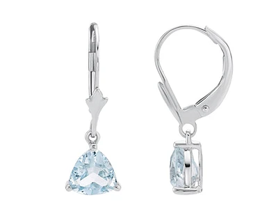 10K White Gold 1.60cttw Trillion Cut Aquamarine Dangle Earrings with Lever Backs