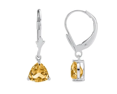 10K White Gold Trillion Cut Citrine Dangle Earrings with Euro Backs