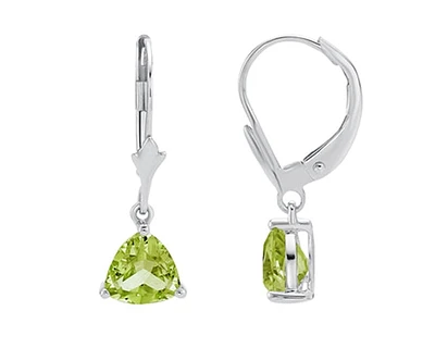 10K White Gold Trillion Cut Peridot Dangle Earrings with Euro Backs