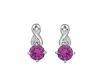 10K White Gold 5mm Round Cut Created Pink Sapphire and 0.012cttw Diamond Earrings with Butterfly Backings