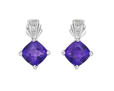 10K White Gold 1.00cttw Genuine Amethyst & 0.02cttw Diamond Earrings