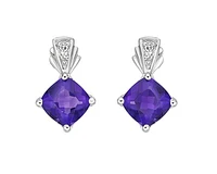 10K White Gold 1.00cttw Genuine Amethyst & 0.02cttw Diamond Earrings