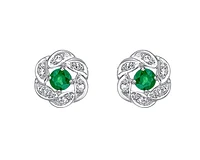 10K White Gold 2.80mm Round Cut Emerald and 0.05cttw Diamond Halo Stud Earrings with Butterfly Backings