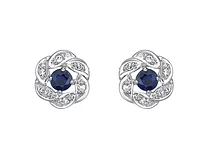 10K White Gold 2.80mm Round Cut Sapphire and 0.05cttw Diamond Halo Stud Earrings with Butterfly Backings