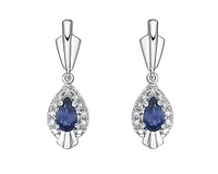 10K White Gold 5x3mm Pear Cut Sapphire and 0.065cttw Diamond Dangle Earrings with Butterfly Backings