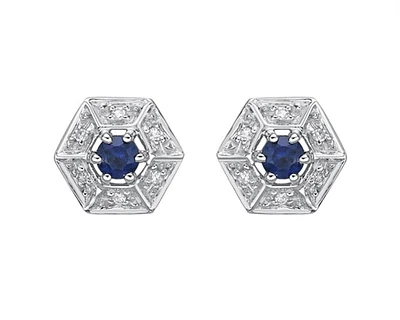 10K White Gold 3.00mm Round Cut Sapphire and 0.05cttw Diamond Halo Stud Earrings with Butterfly Backings