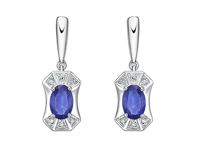 10K White Gold 5x3mm Oval Cut Tanzanite and 0.04cttw Diamond Dangle Earrings with Butterfly Backings