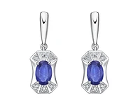 10K White Gold 5x3mm Oval Cut Tanzanite and 0.04cttw Diamond Dangle Earrings with Butterfly Backings