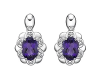 10K White Gold 6x4mm Oval Cut Amethyst and 0.04cttw Diamond Slight Drop Earrings with Butterfly Backs