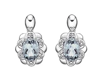 10K White Gold 6x4mm Aquamarine and 0.04cttw Diamond Earrings