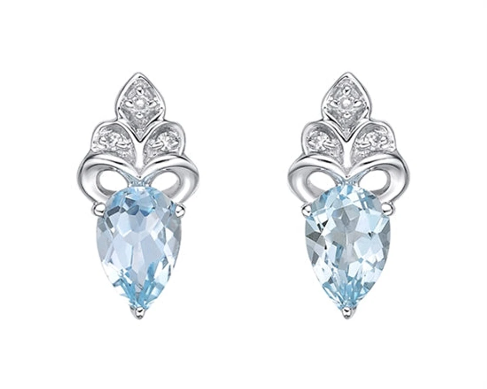 10K White Gold 6x4mm Pear Cut Swiss Blue Topaz and 0.03cttw Diamond Earrings