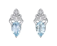 10K White Gold 6x4mm Pear Cut Swiss Blue Topaz and 0.03cttw Diamond Earrings