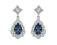 10K White Gold 6x4mm Pear Cut Created Alexandrite and 0.05cttw Diamond Scalloped Halo Dangle Earrings with Butterfly Backings