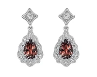 10K White Gold 6x4mm Pear Cut Garnet and 0.05cttw Diamond Scallop Halo Dangle Earrings with Butterfly Backings