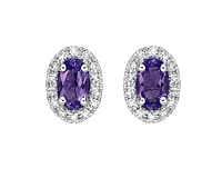 10K White Gold  Amethyst and 0.11cttw Diamond Halo Earrings with Butterfly Backs