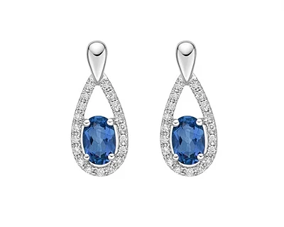 10K White Gold 6x4mm Oval Cut London Blue Topaz and 0.14cttw Diamond Earrings