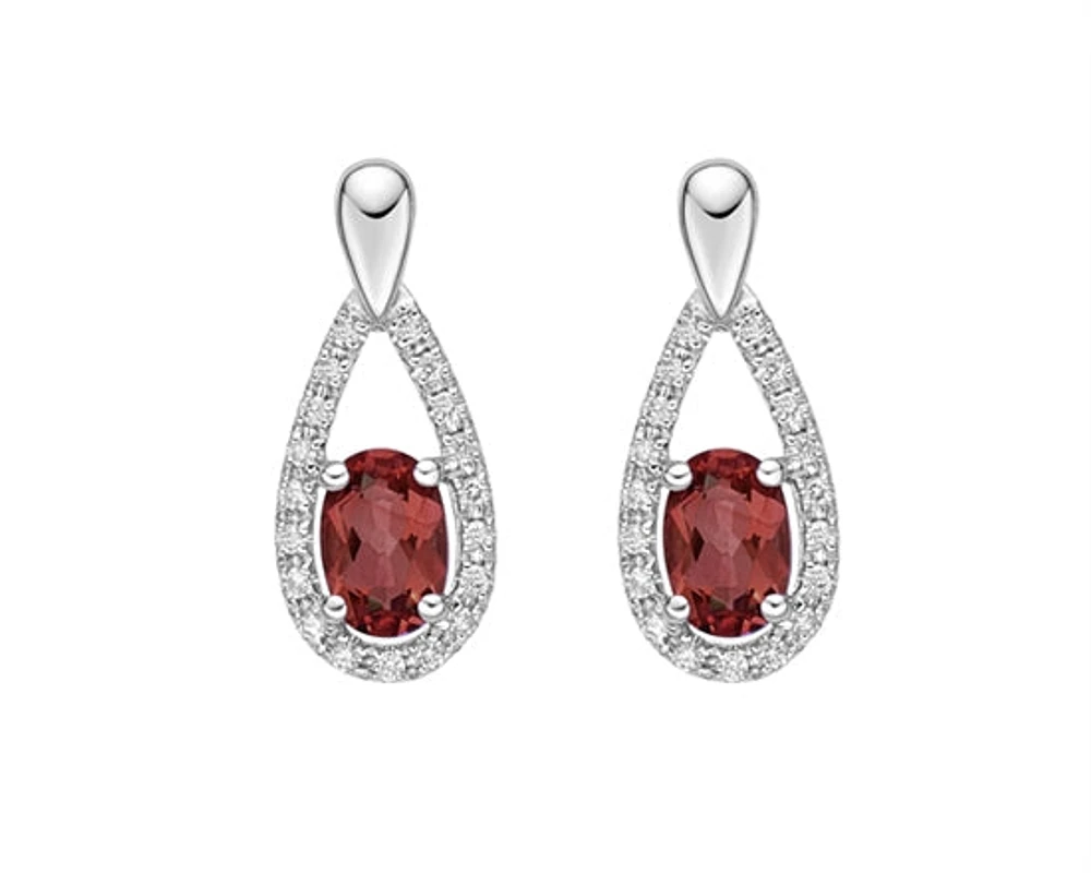 10K White Gold 1.00cttw Oval Cut Garnet and 0.14cttw Diamond Earrings