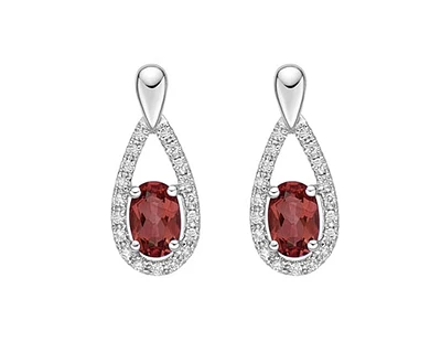 10K White Gold 1.00cttw Oval Cut Garnet and 0.14cttw Diamond Earrings