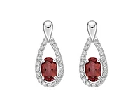 10K White Gold 1.00cttw Oval Cut Garnet and 0.14cttw Diamond Earrings
