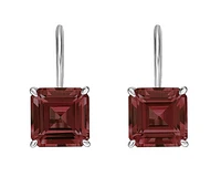 10K White Gold 6mm Emerald Cut Garnet Dangle Earrings with Leverbacks