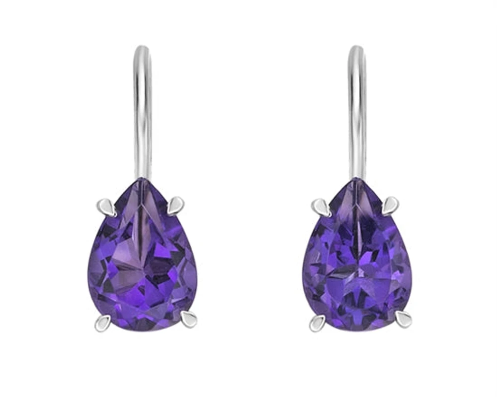 10K White Gold 1.30cttw Amethyst Drop Earrings with Lever Backs