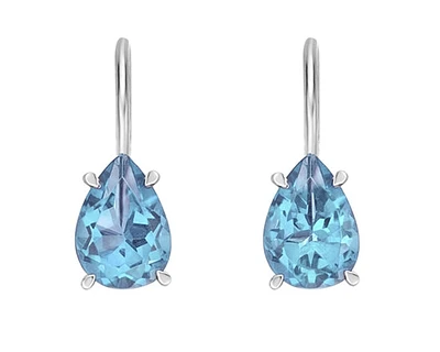 10K White Gold 7x5mm Pear Cut Swiss Blue Topaz Leverback Earrings