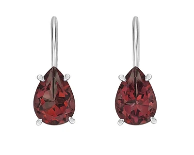 10K White Gold 7x5mm Pear Cut Garnet Dangle Earrings with Leverbacks