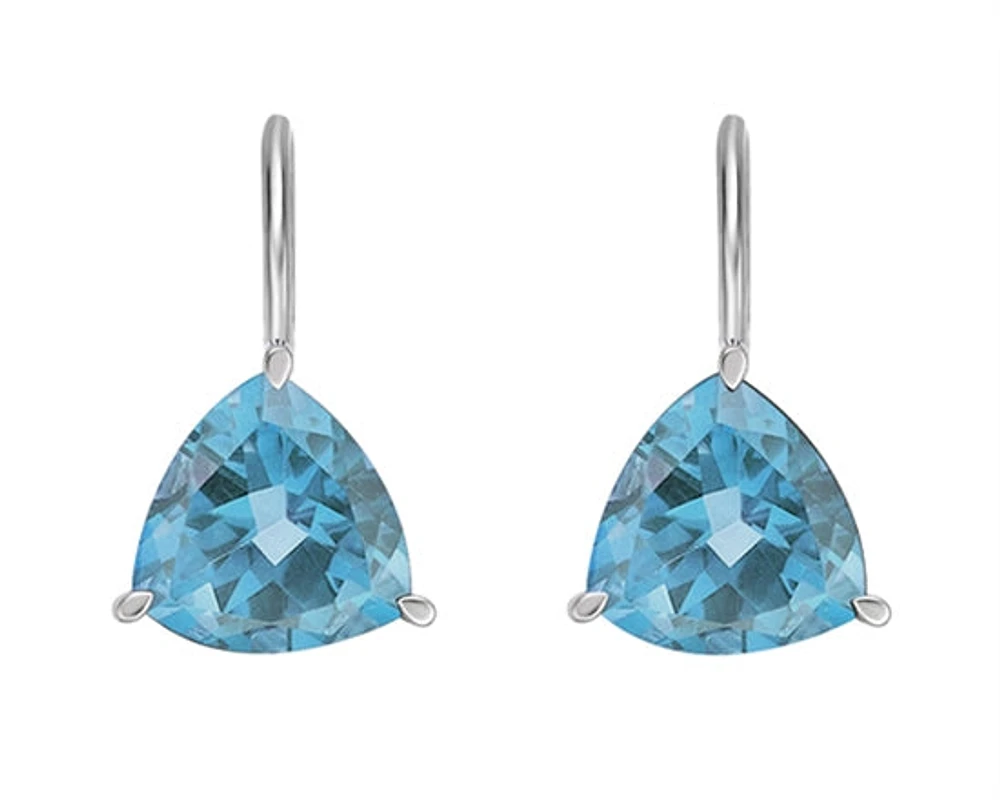 10K White Gold 7mm Trillion Cut Swiss Blue Topaz Lever Back Earrings