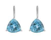 10K White Gold 7mm Trillion Cut Swiss Blue Topaz Lever Back Earrings