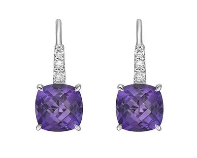 10K White Gold 2.35cttw Amethyst and 0.065cttw Diamond Drop Earrings with Lever Backs