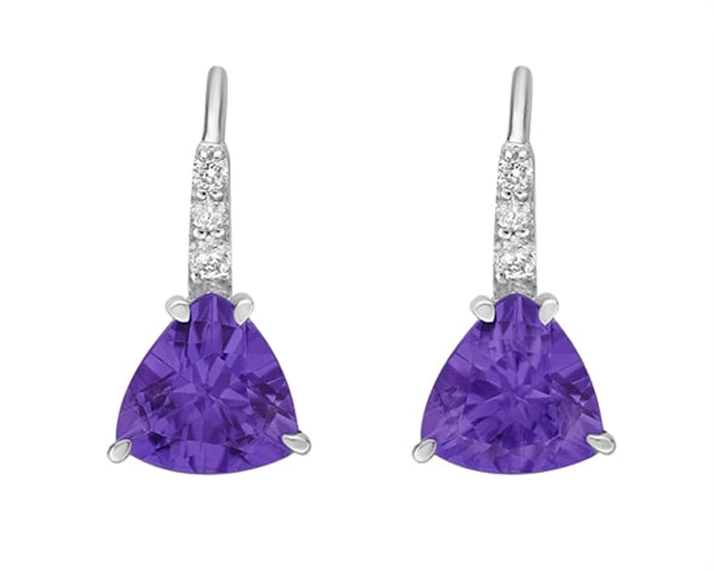 10K White Gold 1.35cttw Amethyst and 0.065cttw Diamond Dangle Earrings
