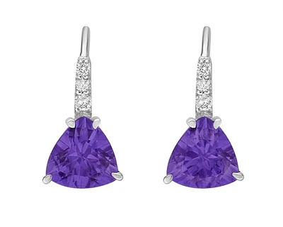 10K White Gold 1.35cttw Amethyst and 0.065cttw Diamond Dangle Earrings