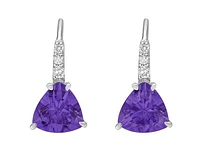 10K White Gold 1.35cttw Amethyst and 0.065cttw Diamond Dangle Earrings