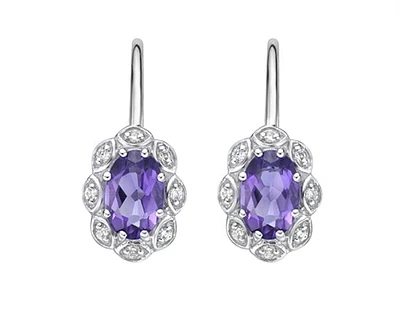 10K White Gold 0.80cttw Amethyst and 0.06cttw Diamond Dangle Earrings