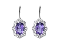 10K White Gold 0.80cttw Amethyst and 0.06cttw Diamond Dangle Earrings