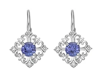 10K White Gold 4mm Round Cut Tanzanite and 0.10cttw Diamond Earrings with Leverbacks
